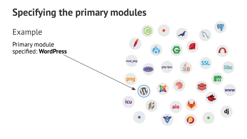 Specifying the primary modules Example Primary module specified: WordPress